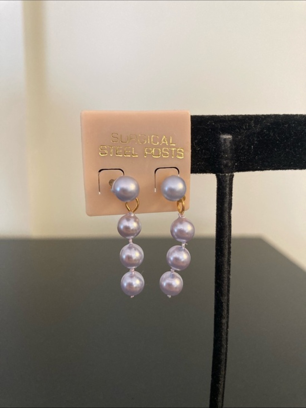 Lavender Pearl Drop Earrings with Surgical Steel Posts